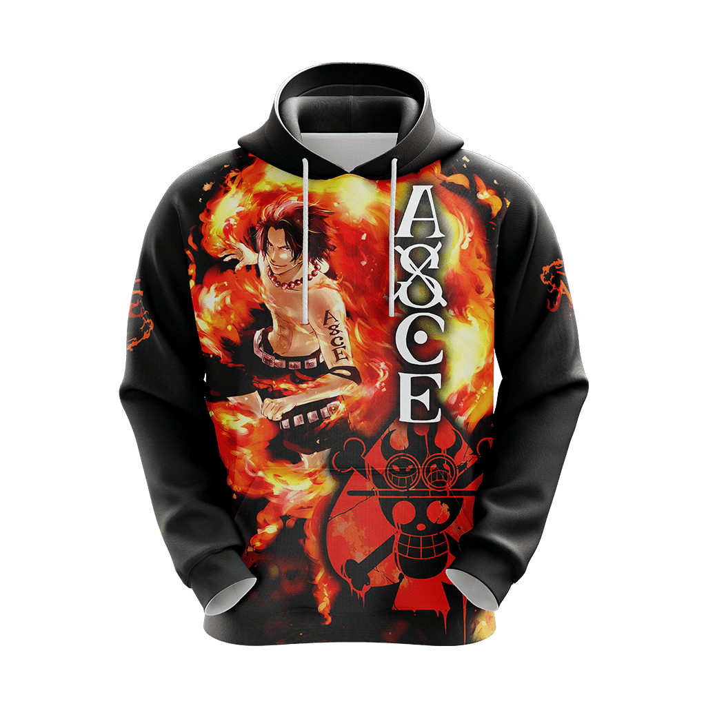 One Piece Hoodie One Piece Portgas D Ace Symbol Fire Hoodie Black Orange Unisex