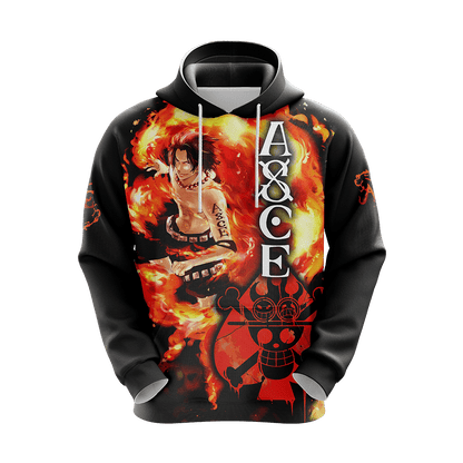 One Piece Hoodie One Piece Portgas D Ace Symbol Fire Hoodie Black Orange Unisex