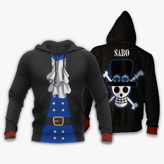 One Piece Hoodie One Piece Sabo Costume Hoodie Black Unisex