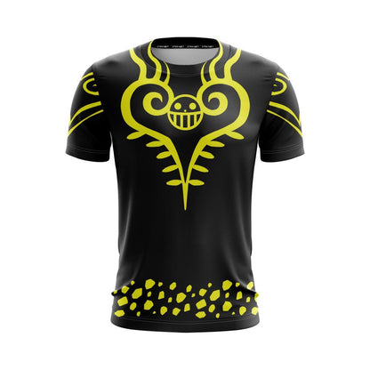 One Piece T-shirt Trafalgar D Water Law Tattoo T-shirt Black Yellow Unisex