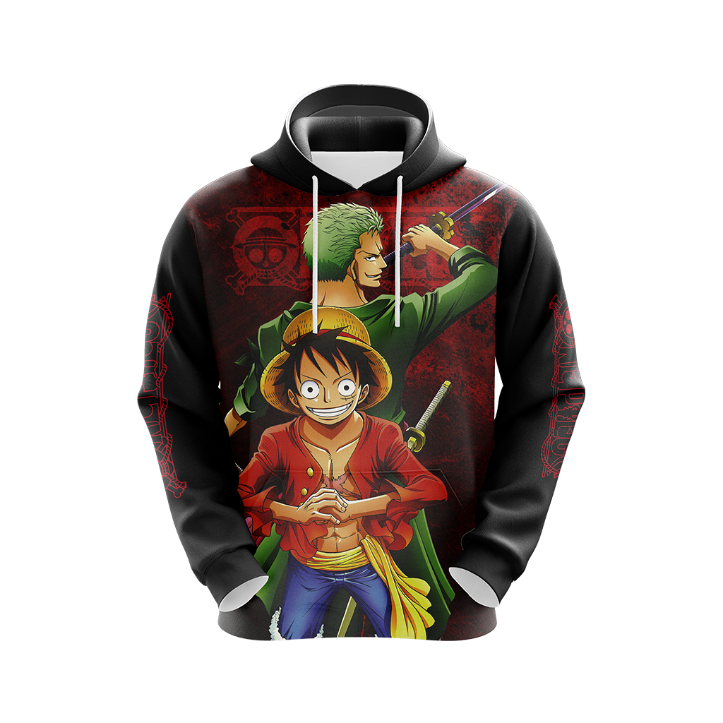 One Piece Hoodie Luffy And Zoro Fight Hoodie Black Red Unisex