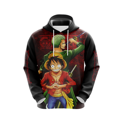 One Piece Hoodie Luffy And Zoro Fight Hoodie Black Red Unisex