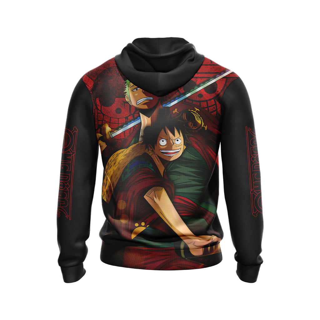 One Piece Hoodie Luffy And Zoro Fight Hoodie Black Red Unisex