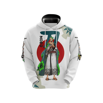 One Piece Hoodie Zoro Wano Country Graphic Hoodie White Unisex