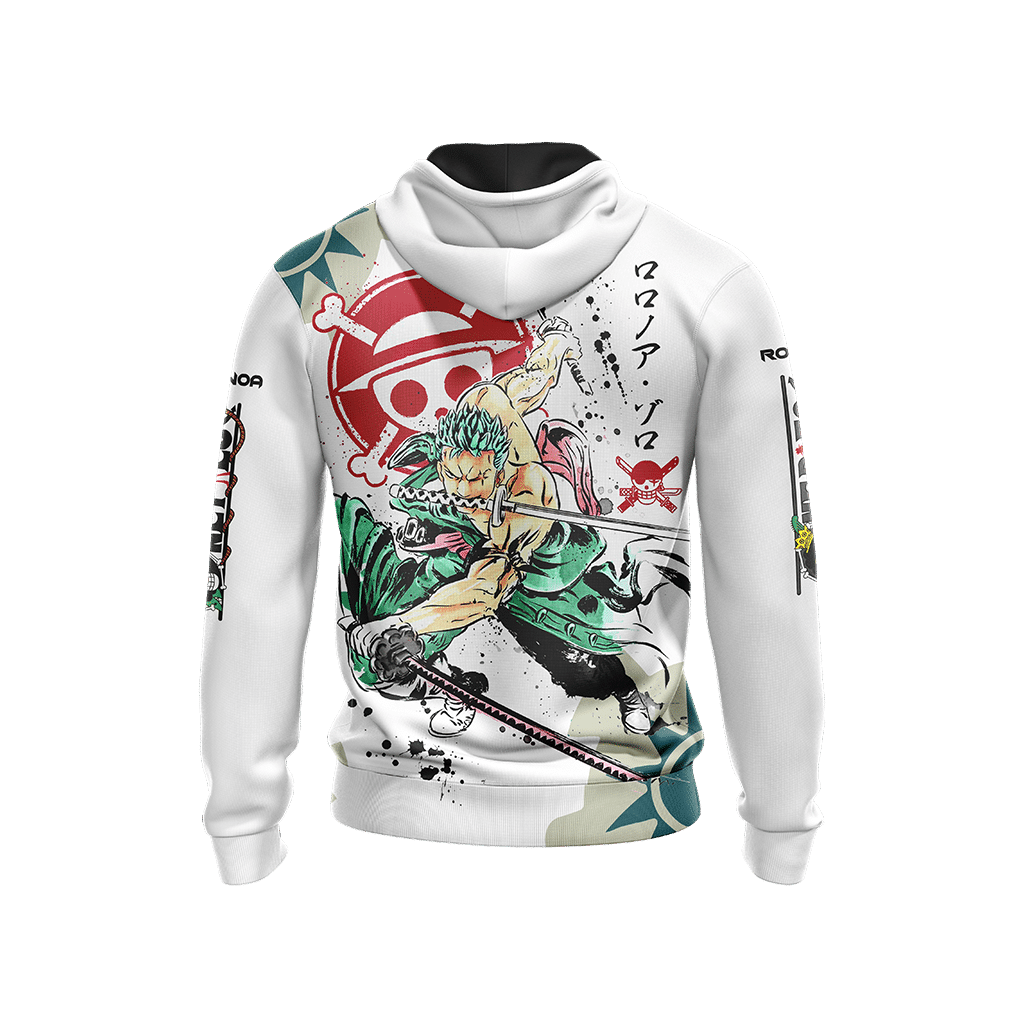 One Piece Hoodie Zoro Wano Country Graphic Hoodie White Unisex