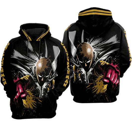 One Punch Man Hoodie One Punch Man Saitam Fight Hoodie Black Unisex