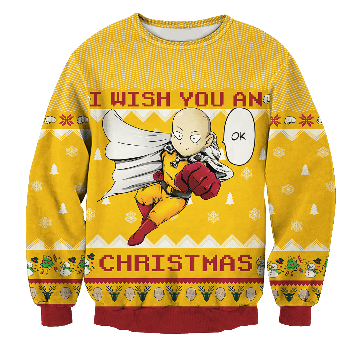 One Punch Man Sweatshirt I Wish You An Ok Christmas Sweatshirt Yellow Unisex