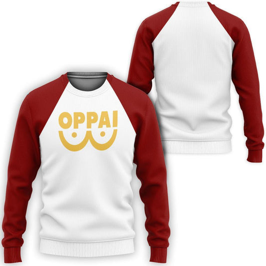 One Punch Man Sweatshirt Oppai Saitama Costume Sweatshirt White Red Unisex