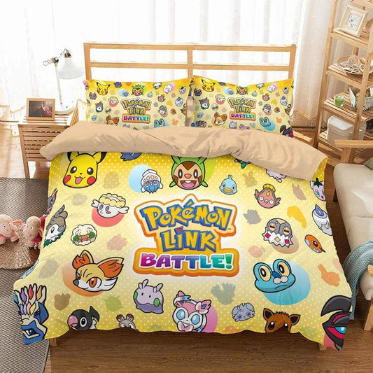 PKM Bedding Set All PKM Pattern Link Battle Duvet Covers Yellow Unique Gift