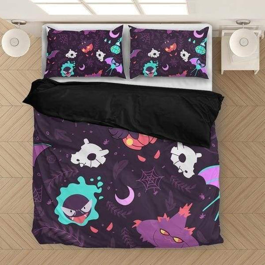 PKM Bedding Set Ghost Type PKM Halloween Pattern Duvet Covers Purple Unique Gift