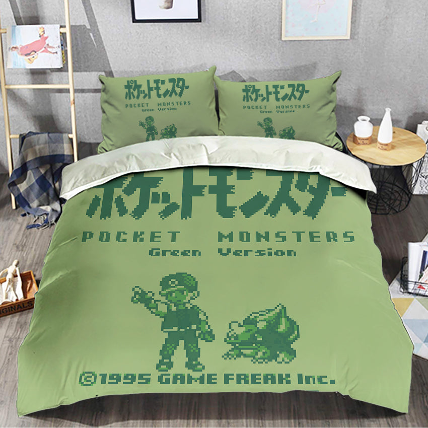 PKM Bedding Set Pocket Monster Green Version Duvet Covers Green Unique Gift