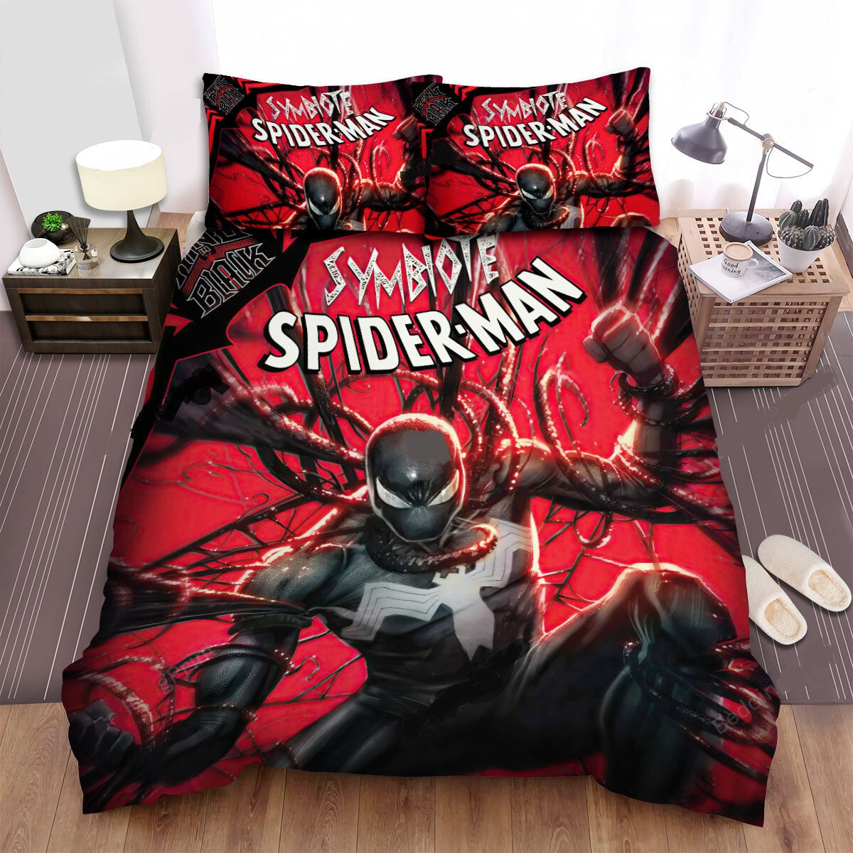 Spiderman Bedding Set MV Spiderman Symbiote Fighting Venom Duvet Covers Black Red Unique Gift