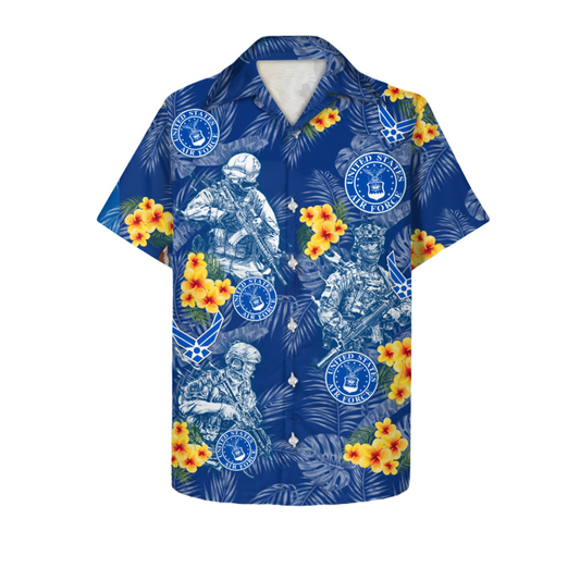 Veteran Hawaii Shirt Soilder Floral Tropical US Air Force Aloha Shirt Blue Unisex