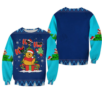 Winnie The Pooh Sweatshirt Pooh Bear Hohoho Christmas Sweatshirt Blue Unisex