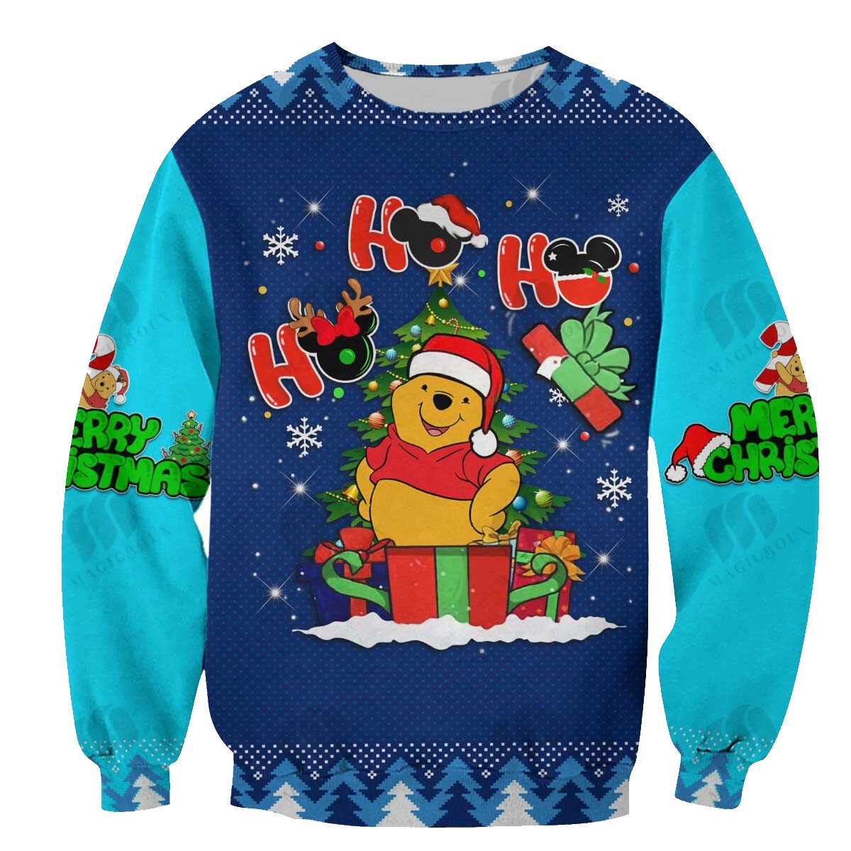 Winnie The Pooh Sweatshirt Pooh Bear Hohoho Christmas Sweatshirt Blue Unisex