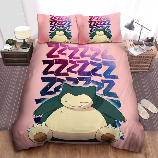 PKM Bedding Set PKM Cute Snorlax Sleeping Duvet Covers Pink Unique Gift