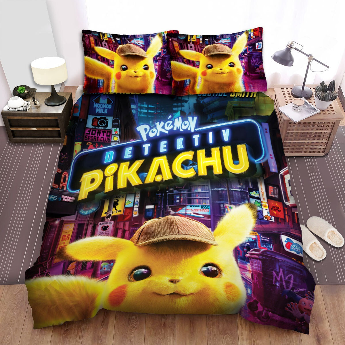 PKM Bedding Set PKM Detective Pikachu Poster Duvet Covers Colorful Unique Gift