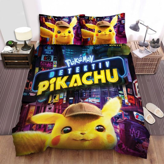 PKM Bedding Set PKM Detective Pikachu Poster Duvet Covers Colorful Unique Gift