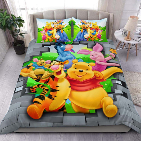 WTP Bedding Set DN Chibi Pooh And Friends Pattern Duvet Covers Colorful Unique Gift