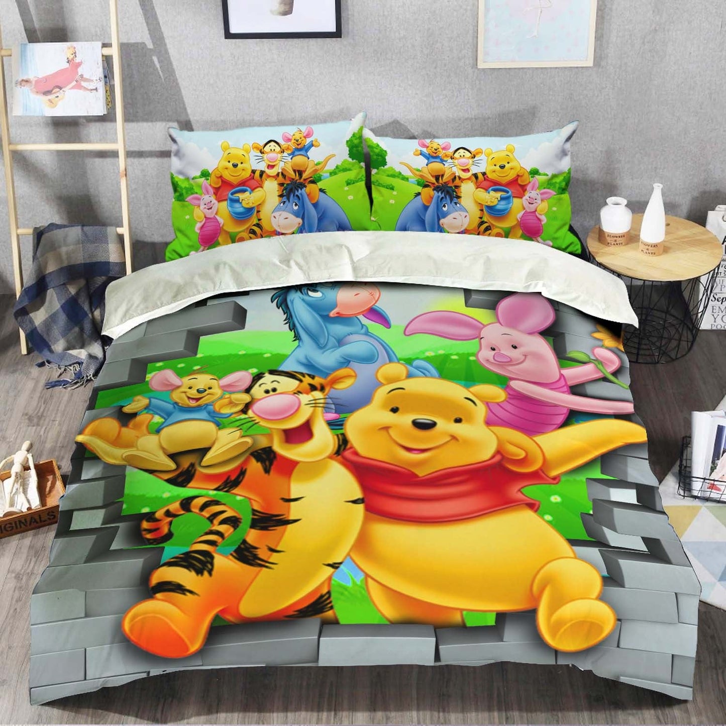 WTP Bedding Set DN Chibi Pooh And Friends Pattern Duvet Covers Colorful Unique Gift