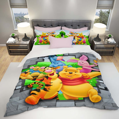 WTP Bedding Set DN Chibi Pooh And Friends Pattern Duvet Covers Colorful Unique Gift