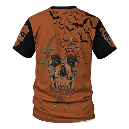 Friday89 Halloween Shirt Halloween Pumpkin Shost Skull Bats Black Orange T-shirt Halloween Hoodie Unisex Full Print