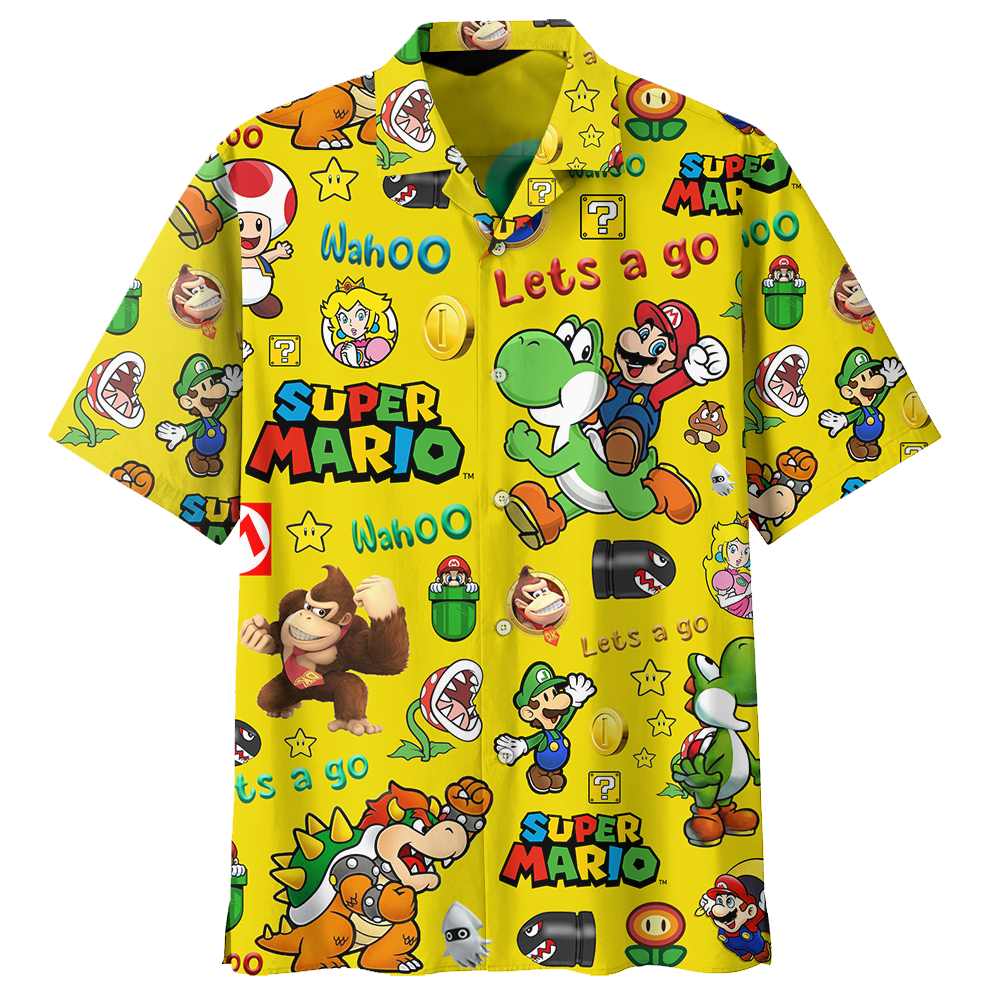 Mario Hawaii Shirt Wahoo Let's A Go Super Mario Aloha Shirt Yellow Unisex