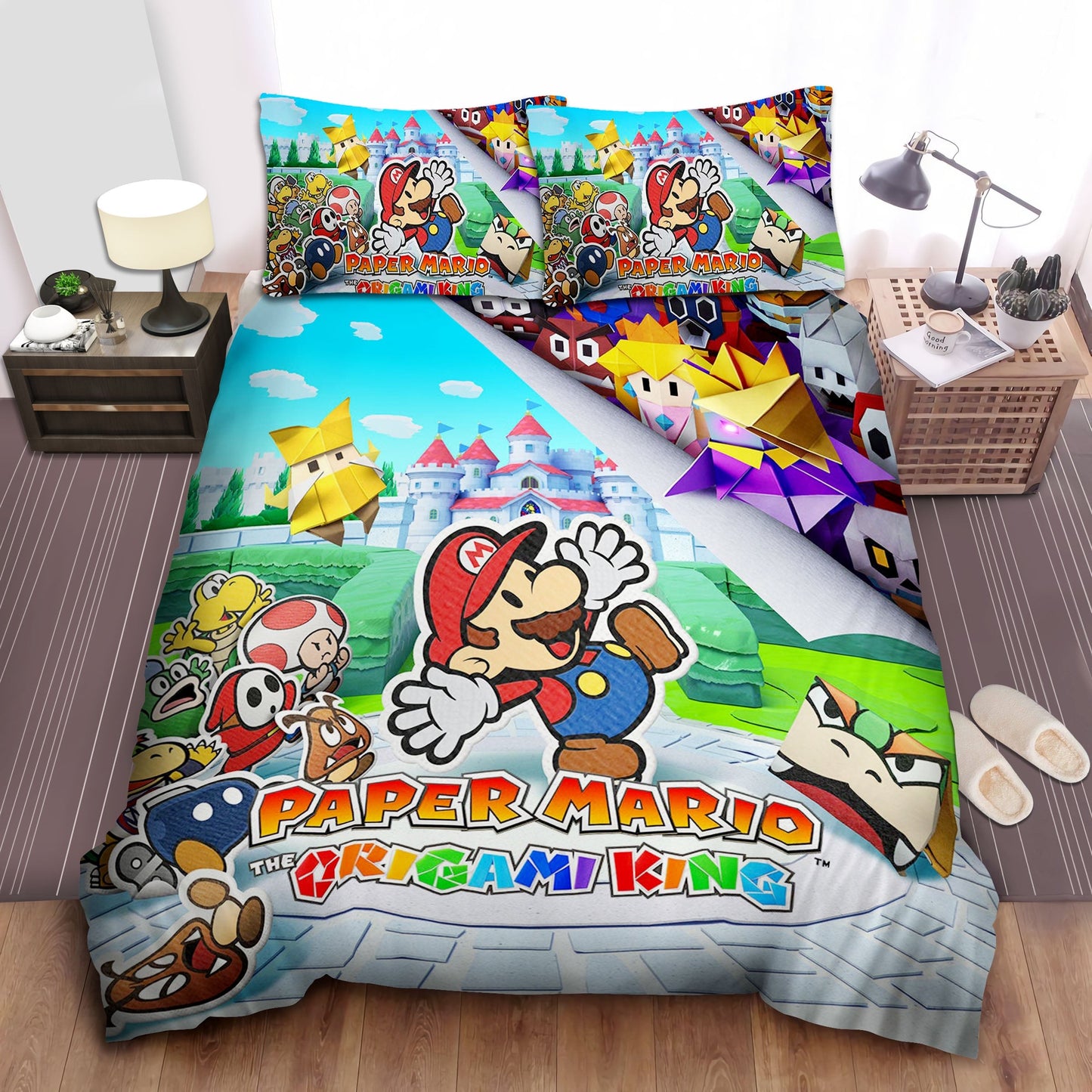 Mario Bedding Set Paper Mario The Origami King Duvet Covers Colorful Unique Gift
