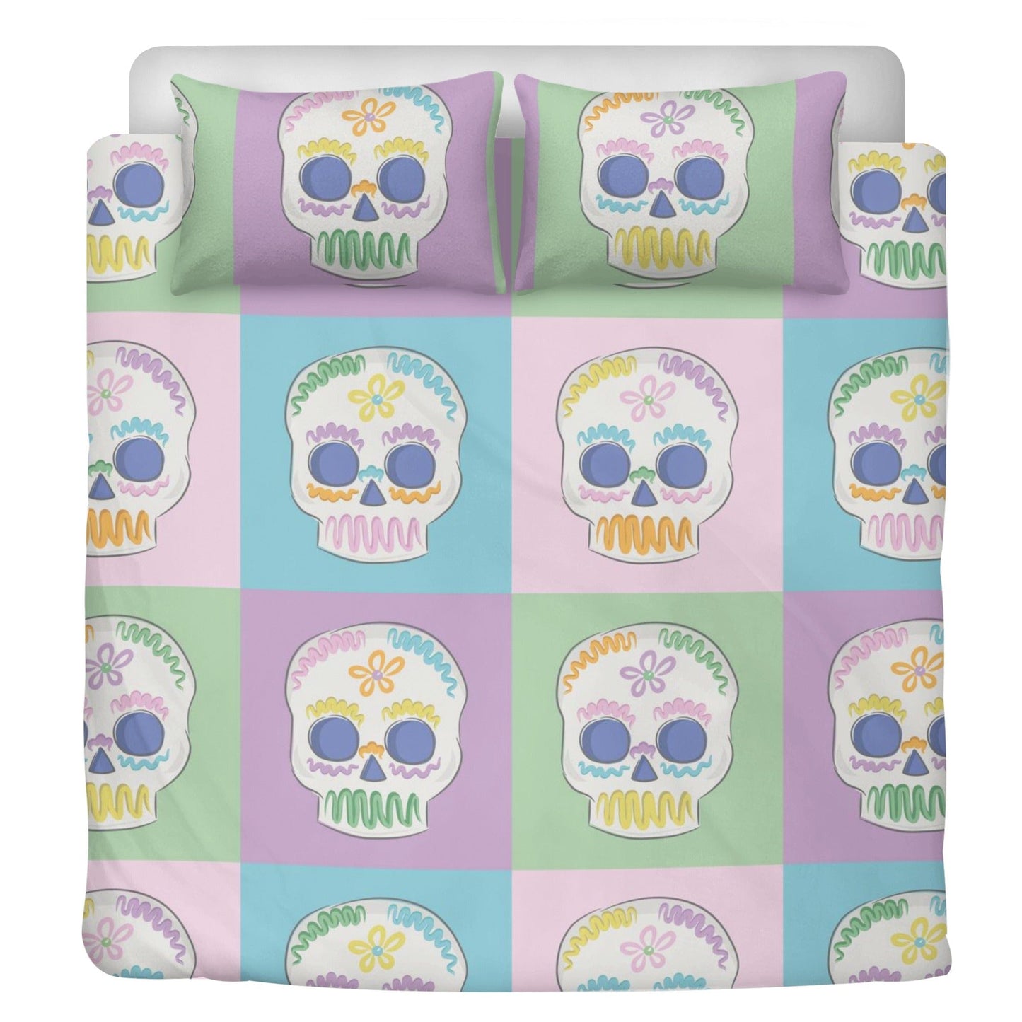 Skull Bedding Set Pastel Head Skull Pattern Duvet Covers Colorful Unique Gift