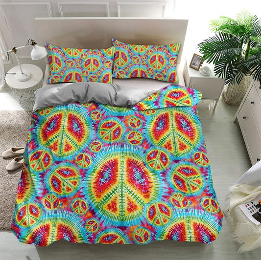 Hippie Bedding Set Peace Abstract Art Hippie Duvet Covers Colorful Unique Gift