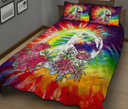 Hippie Bedding Set Peace And Rose Tie Dye Duvet Covers Colorful Unique Gift