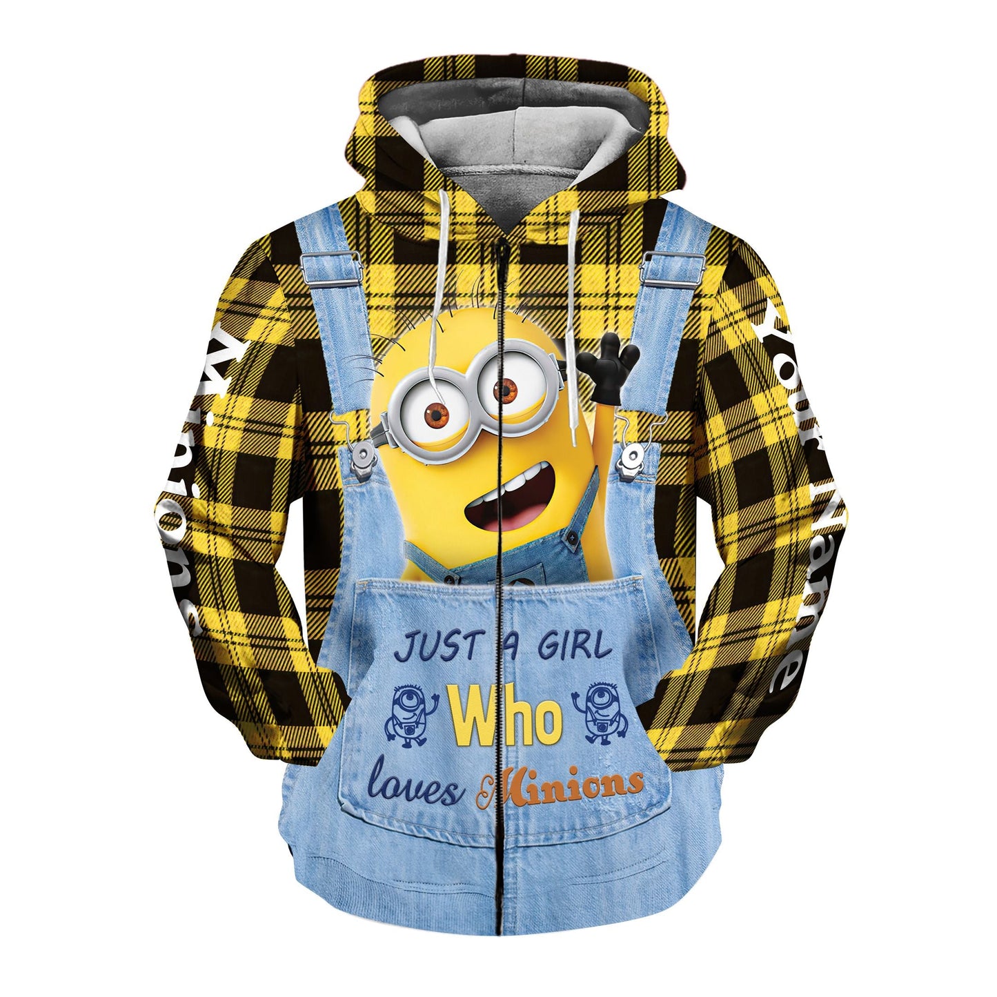 Minion Zip Hoodie A Girl Who Loves Minions Zip Hoodie Yellow Blue Unisex