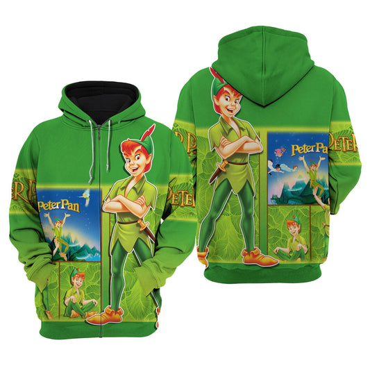 Peter Pan Zip Hoodie Peter Pan Character Graphic Zip Hoodie Green Unisex