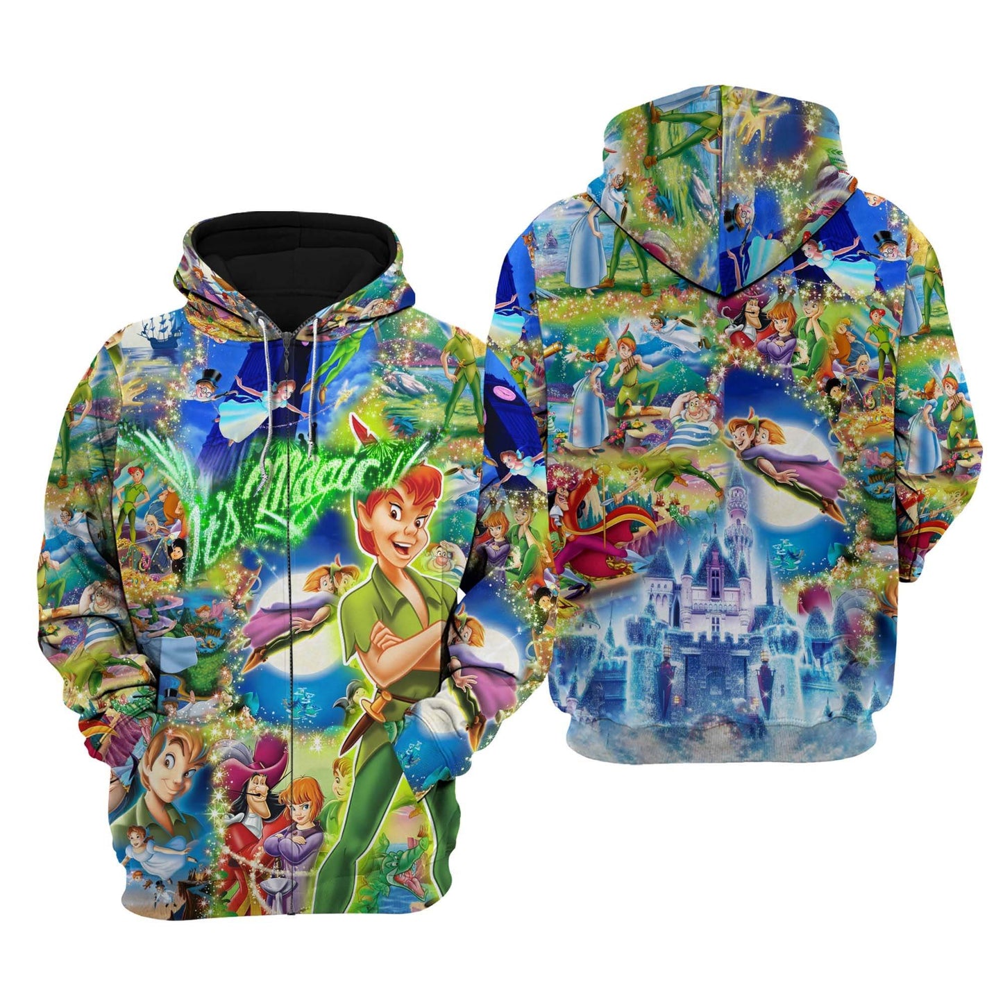 Peter Pan Zip Hoodie Peter Pan It's Magic Castle Zip Hoodie Colorful Unisex