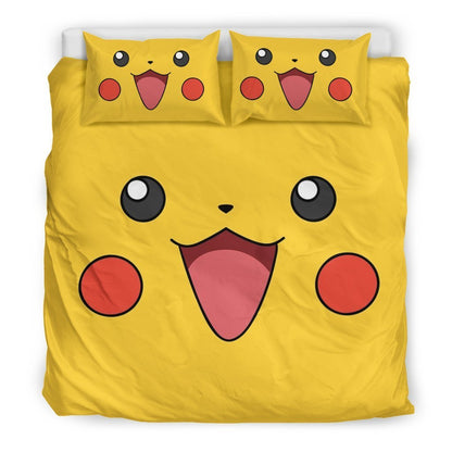 PKM Bedding Set Pikachu Face Cosplay Duvet Covers Yellow Unique Gift