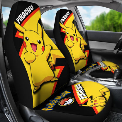 PKM Car Seat Covers PKM Pikachu Pokeball Graphic Seat Covers Black Yellow