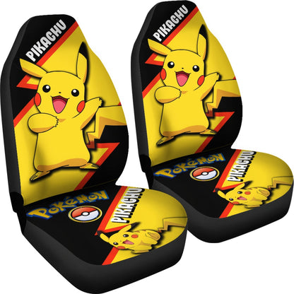 PKM Car Seat Covers PKM Pikachu Pokeball Graphic Seat Covers Black Yellow