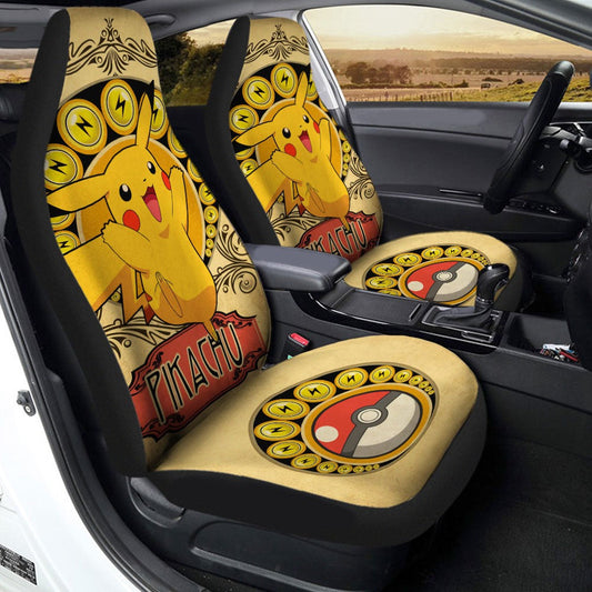 PKM Car Seat Covers Electric PKM Pikachu Pokeball Graphic Seat Covers Yellow