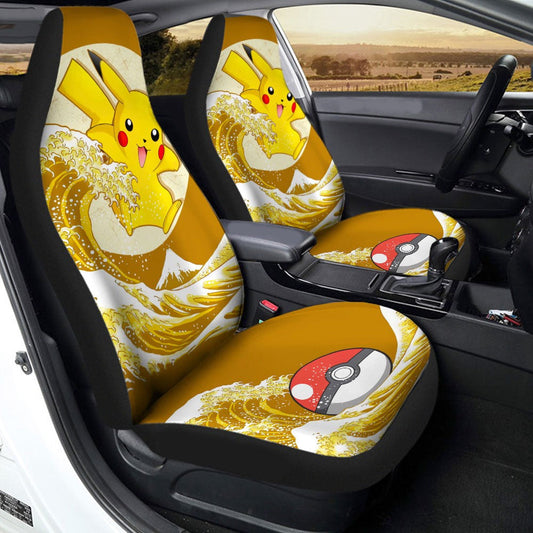 PKM Car Seat Covers PKM Pikachu With Great Wave Seat Covers Yellow