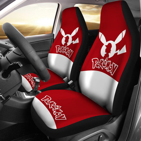 PKM Car Seat Covers PKM Pikachu And Ash Silhouette Seat Covers Red White