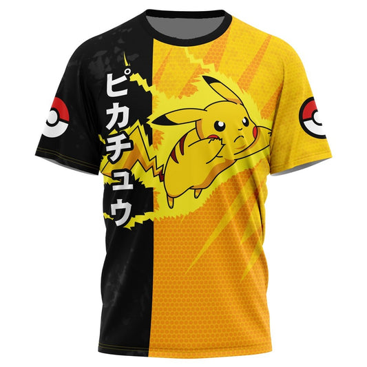 PKM T-shirt PKM Pikachu Shock Attack Pose T-shirt Yellow Black Unisex