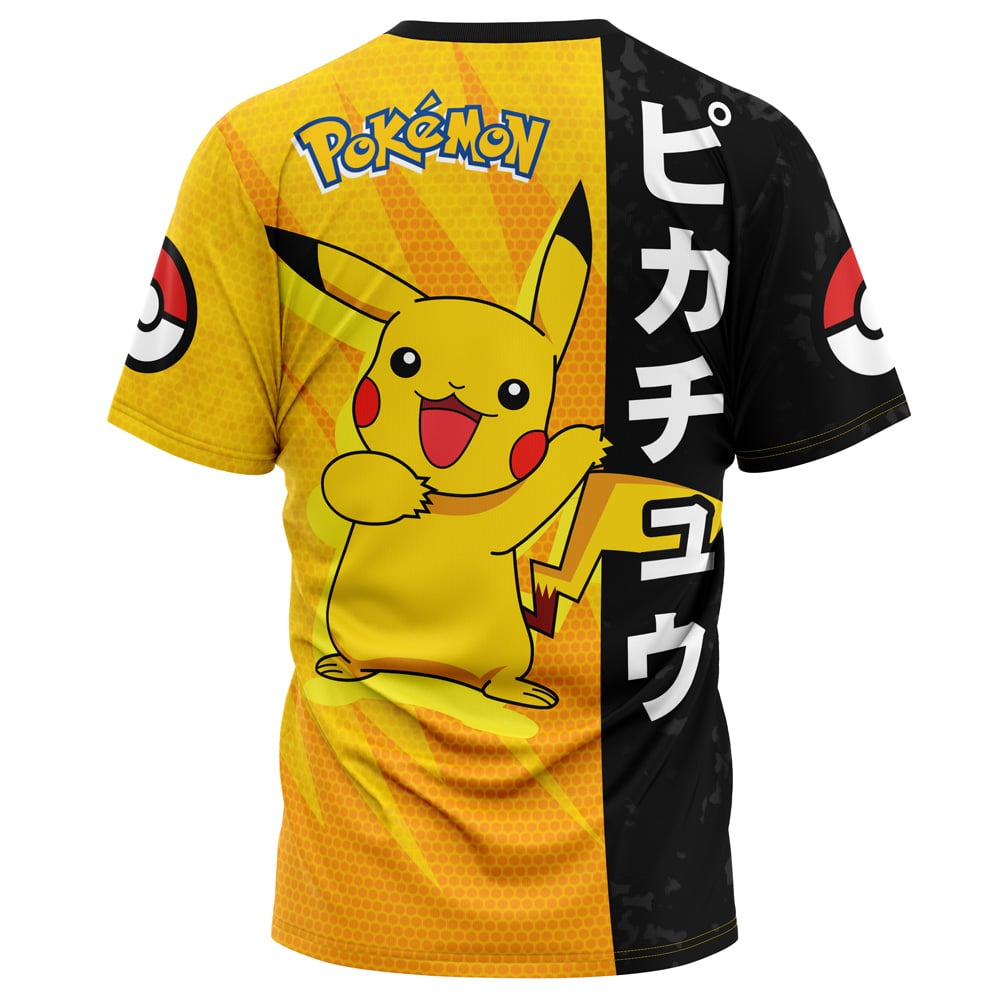 PKM T-shirt PKM Pikachu Shock Attack Pose T-shirt Yellow Black Unisex