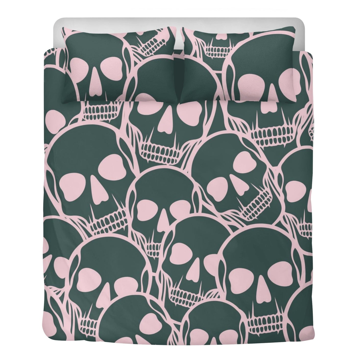 Skull Bedding Set Skull Heads Graphic Pattern Duvet Covers Pink Gray Unique Gift