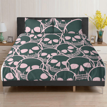 Skull Bedding Set Skull Heads Graphic Pattern Duvet Covers Pink Gray Unique Gift