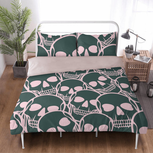 Skull Bedding Set Skull Heads Graphic Pattern Duvet Covers Pink Gray Unique Gift