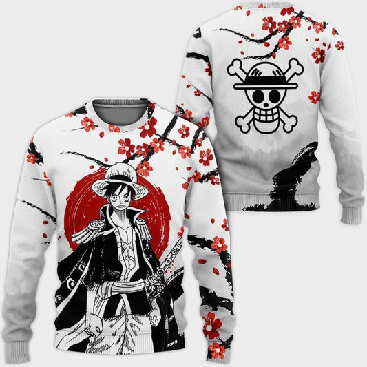 One Piece Sweatshirt Pirate King Luffy Japanese Style Sweatshirt White Unisex Adults New Release