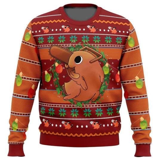 Chainsaw Man Sweatshirt Chainsaw Man Pochita Christmas Pattern Sweatshirt Orange Unisex