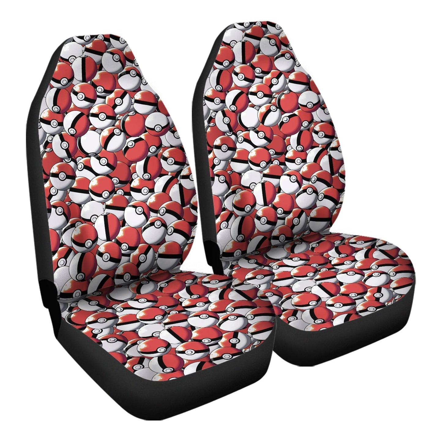 PKM Car Seat Covers Pokeball Doodle Graphic Pattern Seat Covers Red White