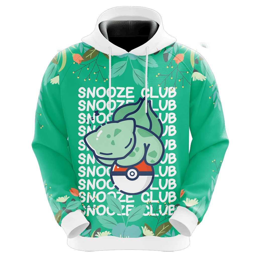 PKM Hoodie Chibi Cute Bulbasaur Snooze Club Hoodie Green Unisex