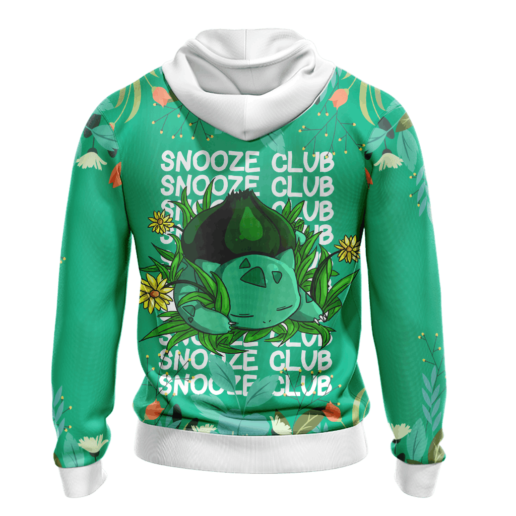 PKM Hoodie Chibi Cute Bulbasaur Snooze Club Hoodie Green Unisex